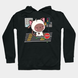 Funny white cat is on a skateboard Hoodie